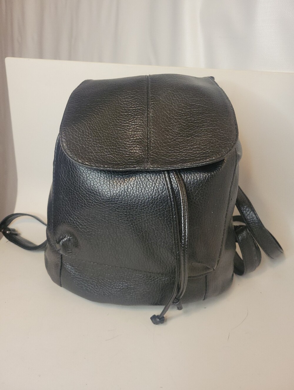 Black Faux Leather Drawstring Backpack